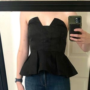 Women's Black Strapless Peplum Bustier Top